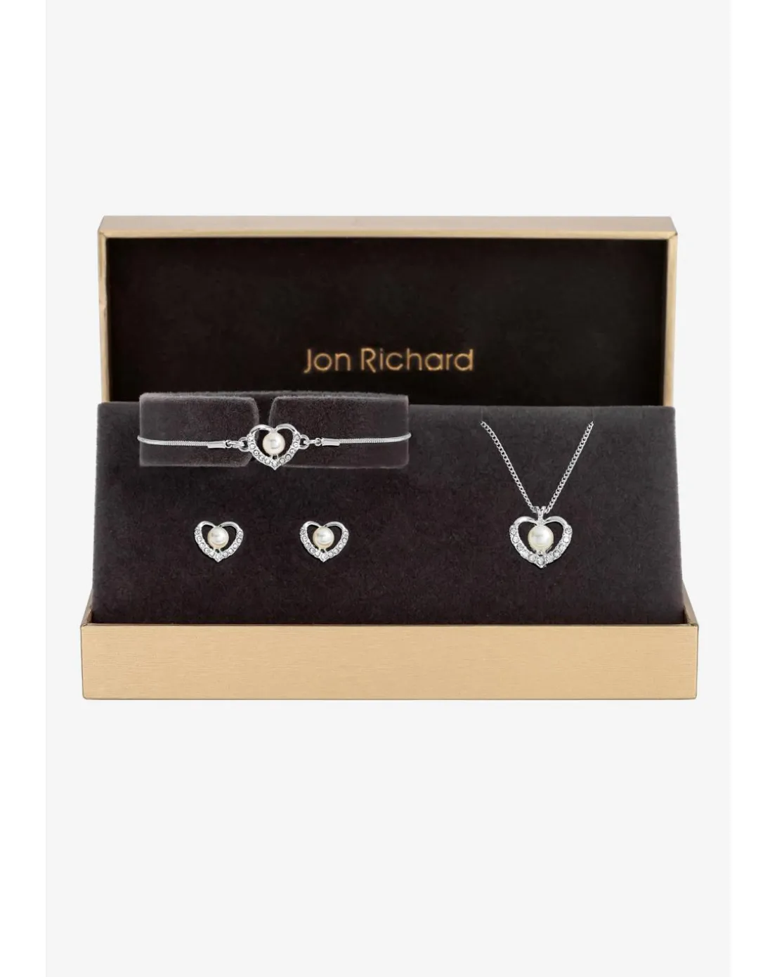 Jon Richard Silver Plated Pearl And Crystal Heart Trio Set - Gift Boxed