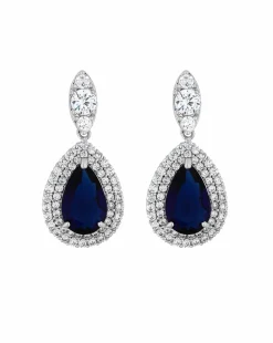 Jon Richard Silver Plated Cubic Zirconia Sapphire Pear Earrings - Gift Boxed