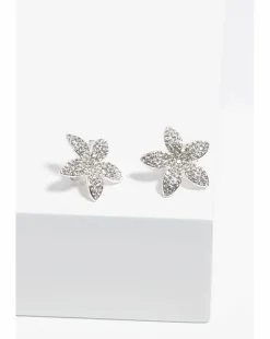 Jon Richard Silver Plated Pave Floral Earrings