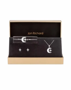 Jon Richard Silver Plated Moon And Crystal Trio Set - Gift Boxed