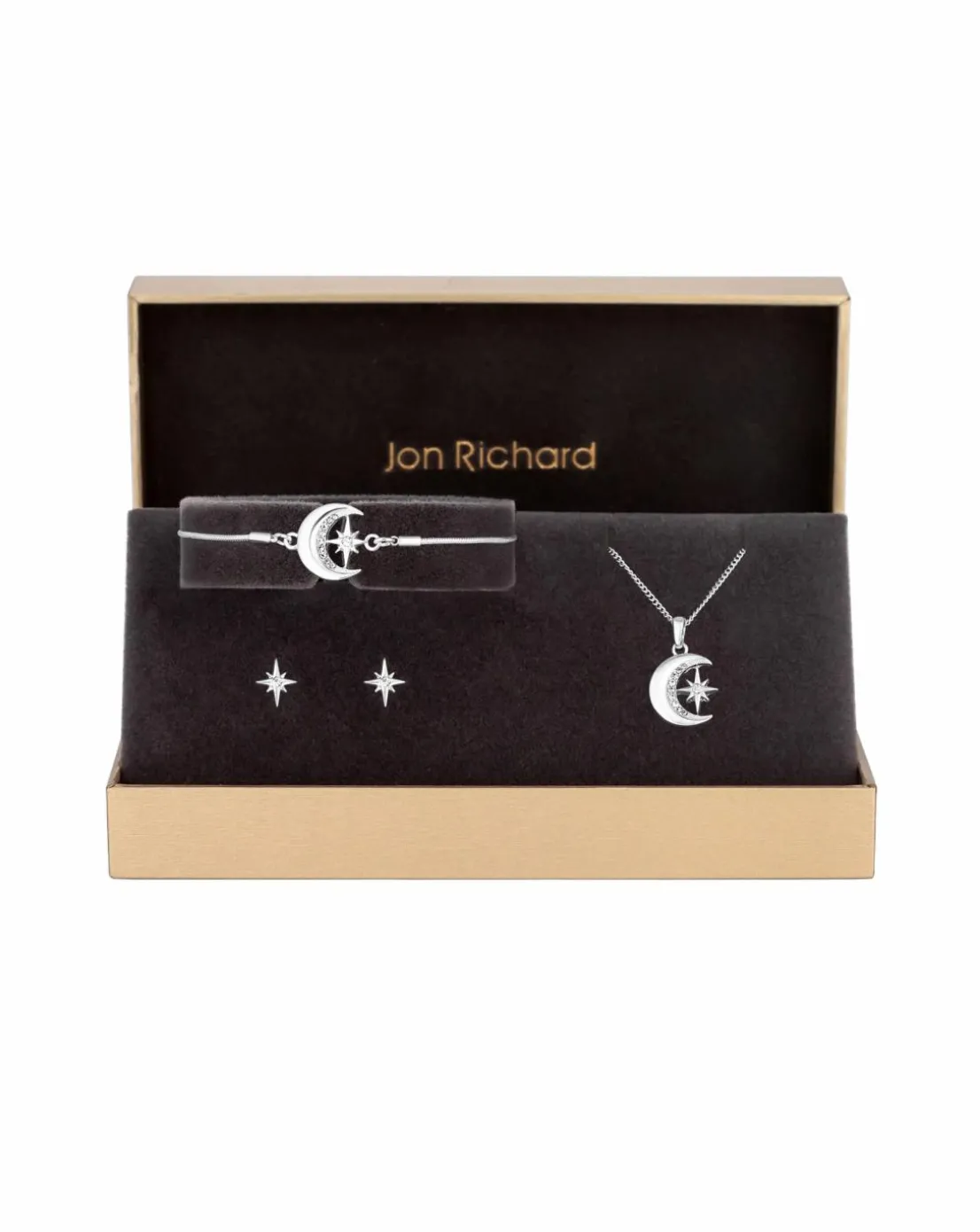 Jon Richard Silver Plated Moon And Crystal Trio Set - Gift Boxed