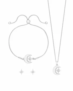 Jon Richard Silver Plated Moon And Crystal Trio Set - Gift Boxed
