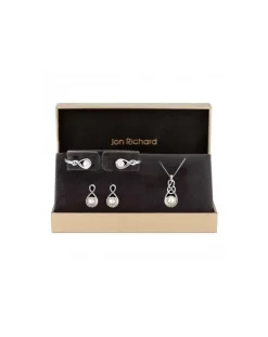 Jon Richard Silver Plated Clear Crystal Infinity Matching Trio Set - Gift Boxed