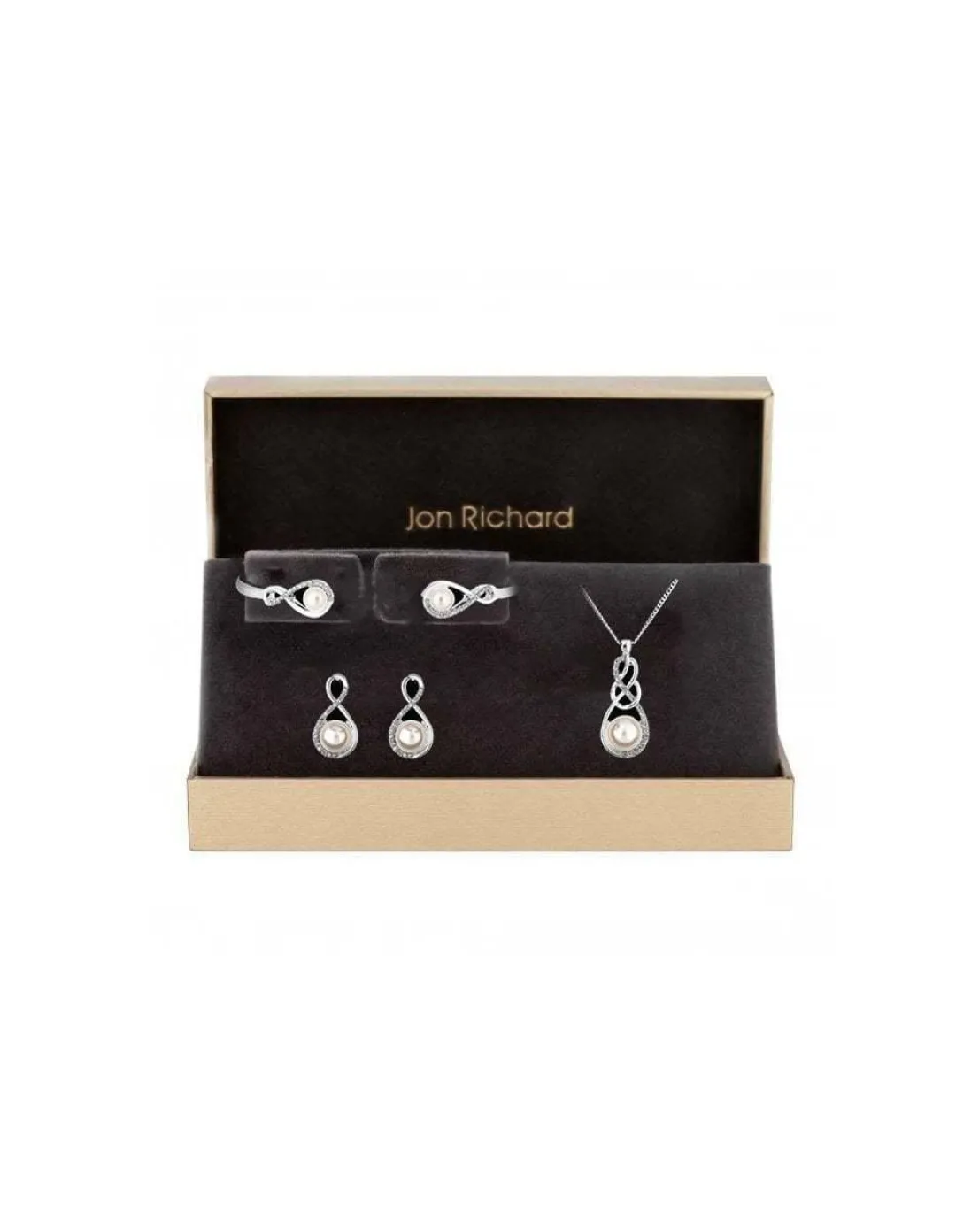 Jon Richard Silver Plated Clear Crystal Infinity Matching Trio Set - Gift Boxed