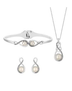 Jon Richard Silver Plated Clear Crystal Infinity Matching Trio Set - Gift Boxed