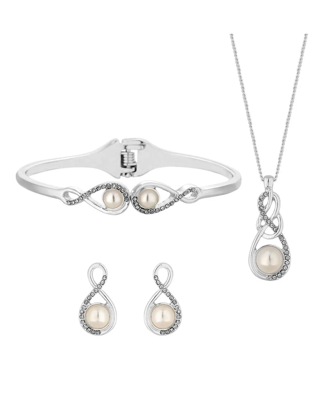 Jon Richard Silver Plated Clear Crystal Infinity Matching Trio Set - Gift Boxed