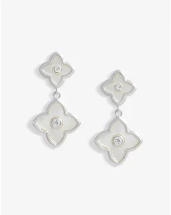 Jon Richard Silver Plated And Mother Of Pearl Clover Double Drop Earrings