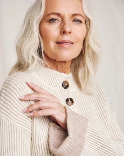 Julipa Beige Ribbed Henley Jumper