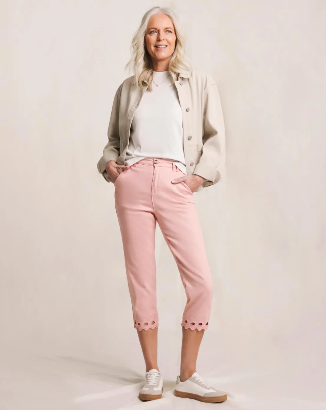 Julipa Blush Embroidered Cut Out Cropped Stretch Trouser