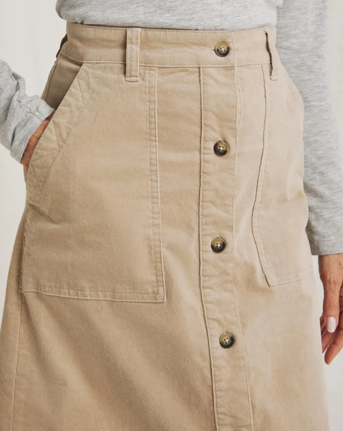 Julipa Button Down Stretch Cord Skirt