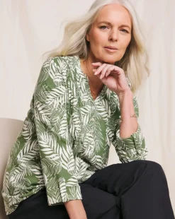 Julipa Button Front Cotton Pintuck Top