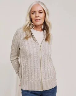Julipa Cotton Cable Zip Up Cardigan