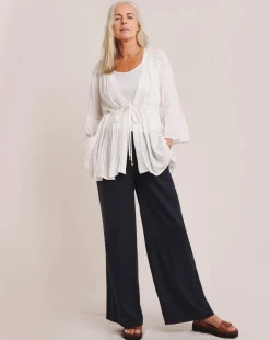 Julipa Crinkle Lace Trim Tie Front Kimono