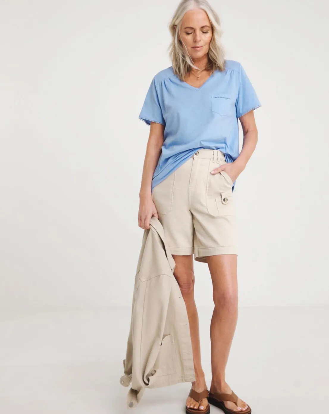 Julipa Linen Mix V-Neck Pocket T-Shirt