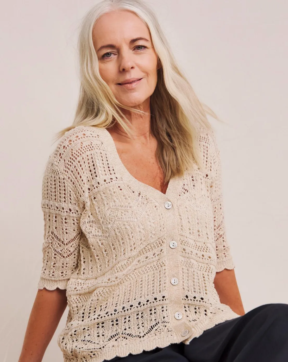 Julipa Lurex Pointelle Short Sleeve Cardigan