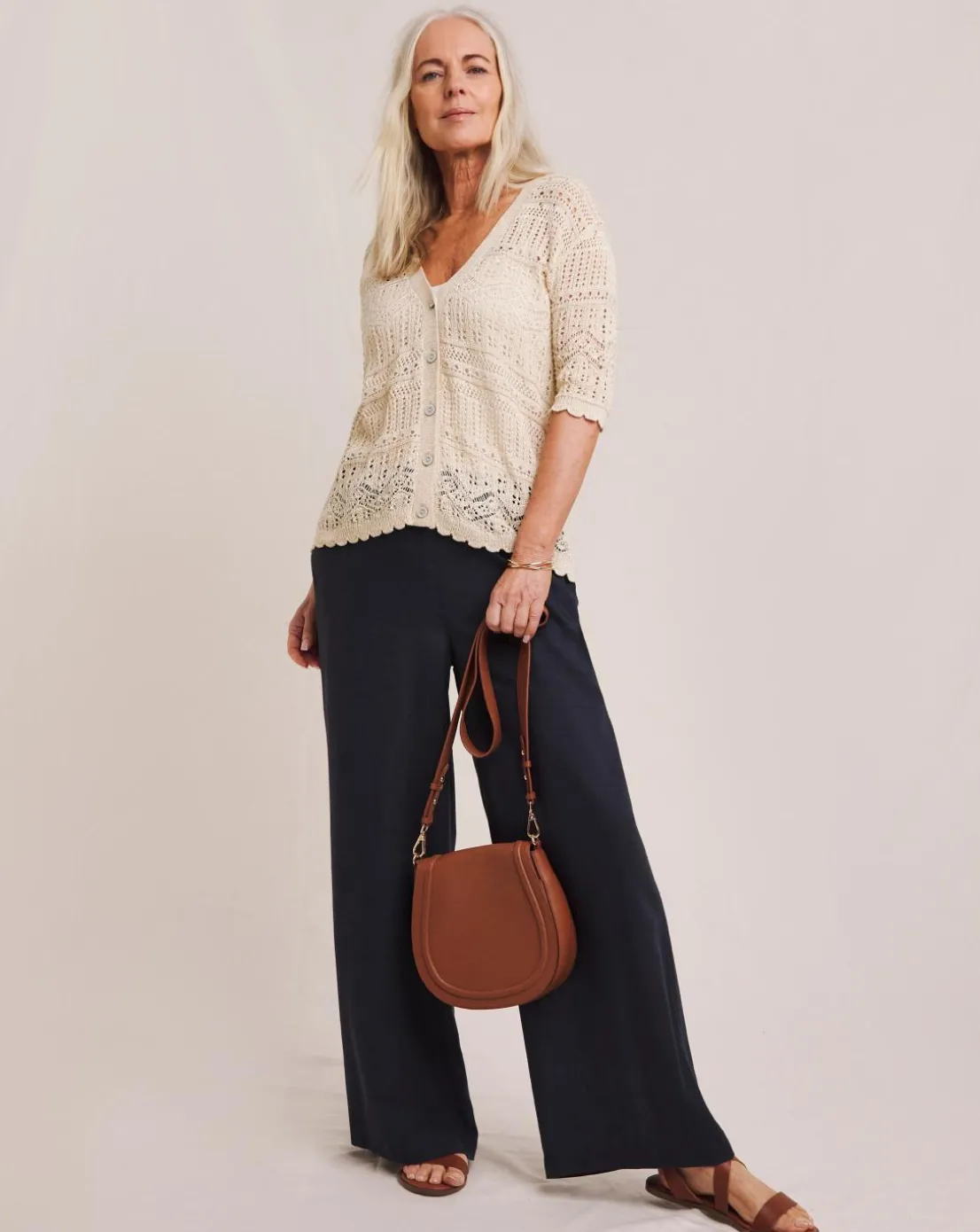 Julipa Lurex Pointelle Short Sleeve Cardigan