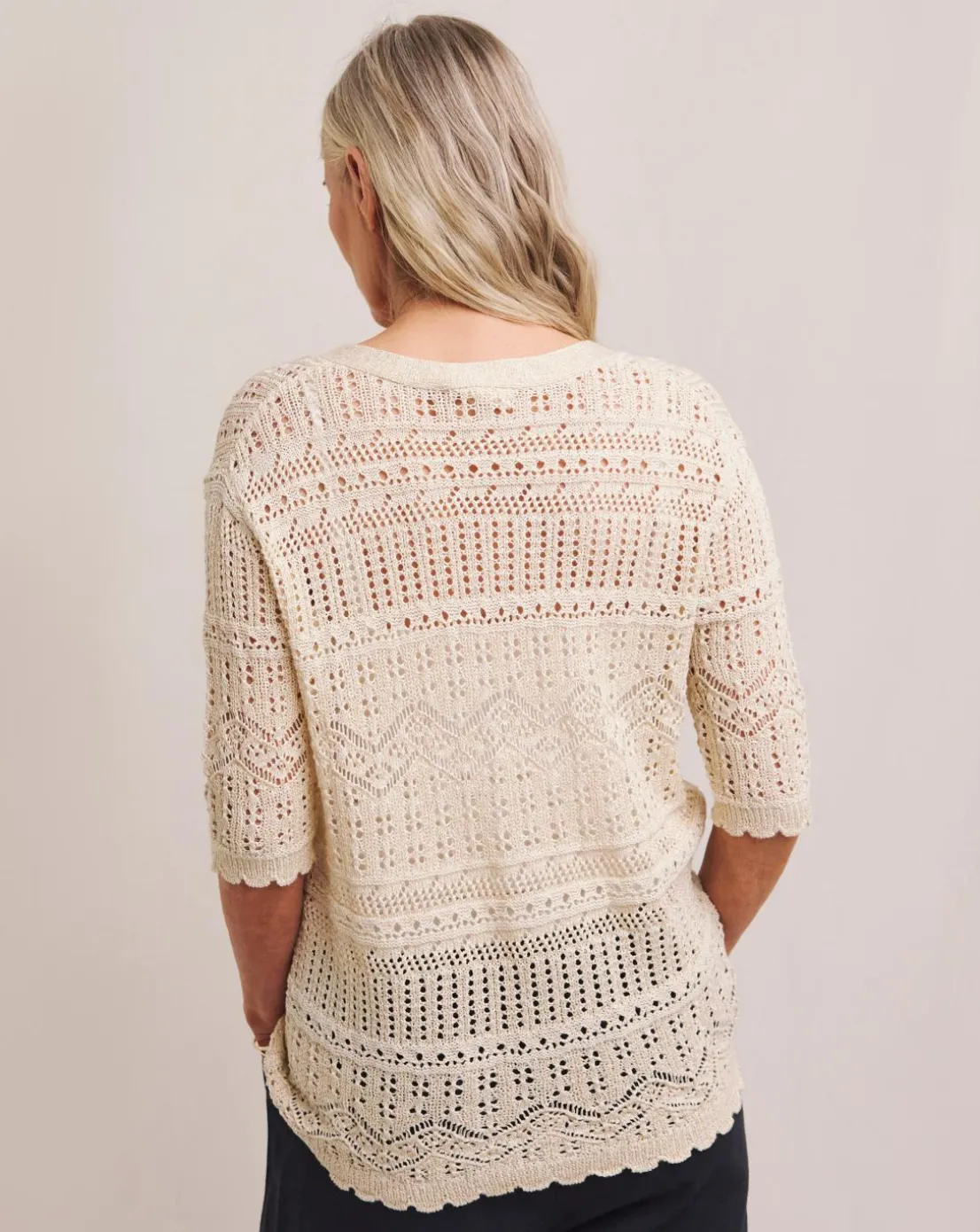 Julipa Lurex Pointelle Short Sleeve Cardigan