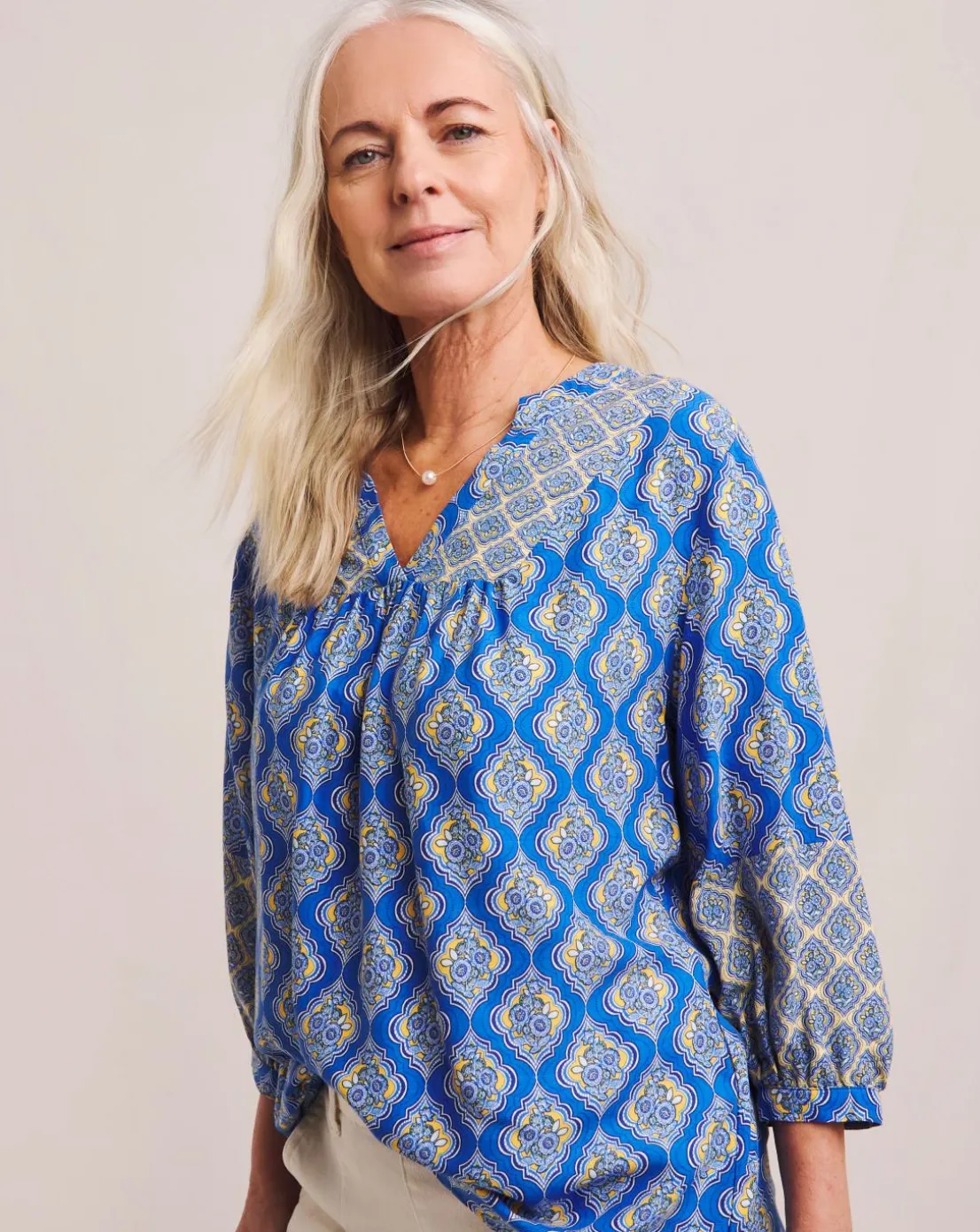 Julipa Mix Print Notch Neck Blouse