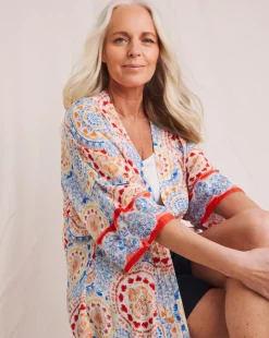 Julipa Printed Embroidered Crinkle Kimono