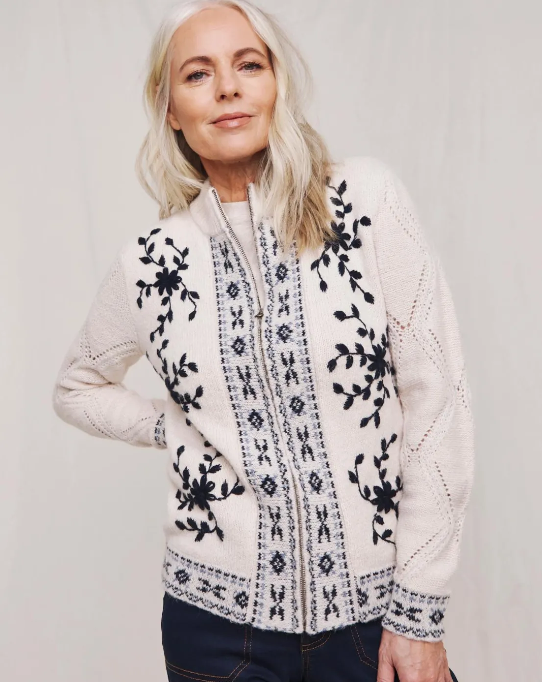 Julipa Zip Up Embroidered Knitted Jacket