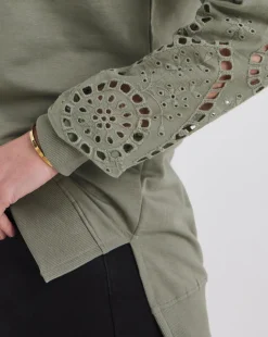 Khaki Broderie Sleeve Sweatshirt