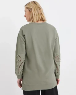 Khaki Broderie Sleeve Sweatshirt