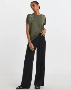 Khaki Embellished T-Shirt