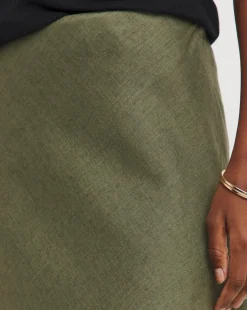 Khaki Linen Mix Bias Cut Maxi Slip Skirt