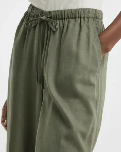 Khaki Linen Mix Cropped Wide Leg Culottes