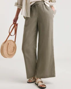 Khaki Linen Mix Wide Leg Trousers