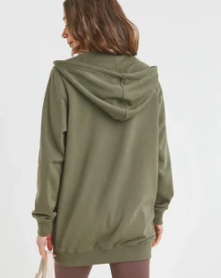 Khaki Longline Zip Hoodie