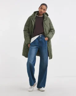 Khaki Mid Length Quilted Coat