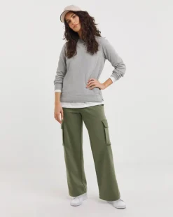 Khaki Wide Leg Cargo Joggers