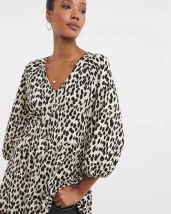 Leopard Print Button Front Longline Top