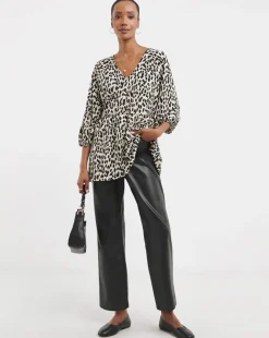 Leopard Print Button Front Longline Top