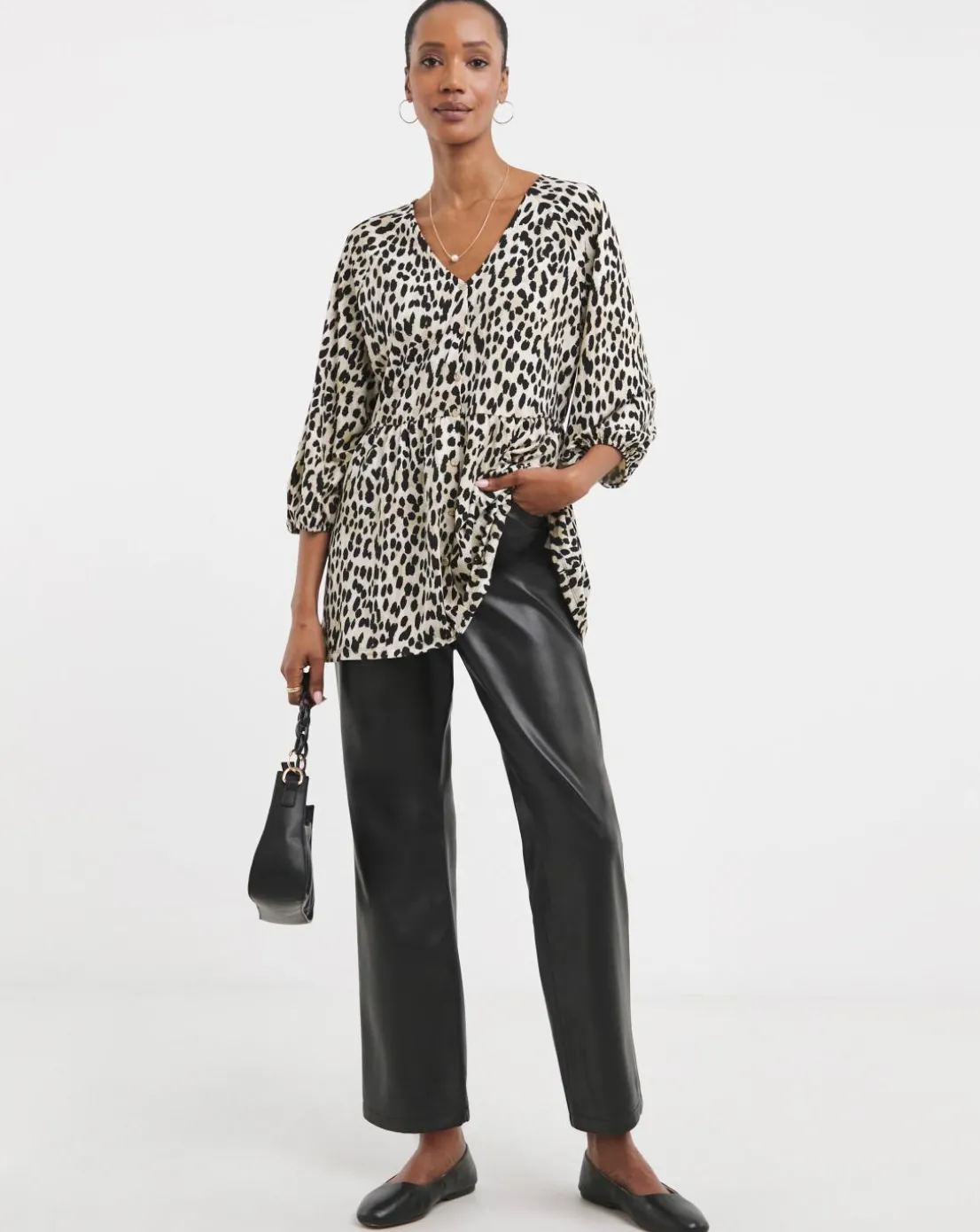 Leopard Print Button Front Longline Top