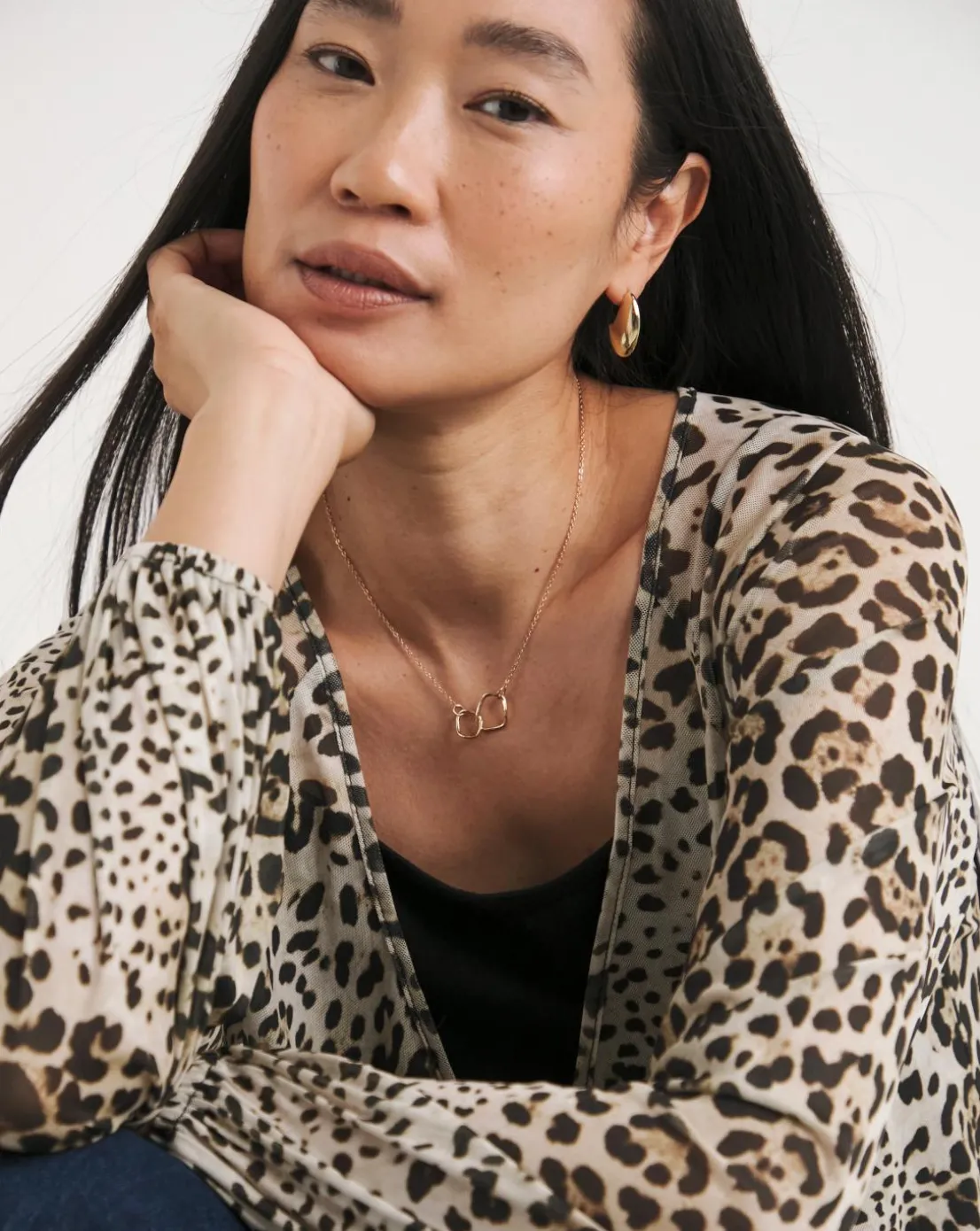 Leopard Print Mesh Tie Front Blouse