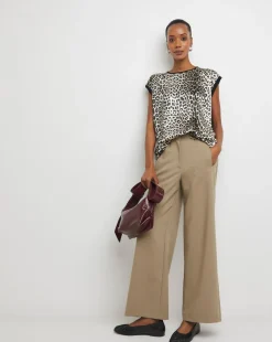 Leopard Print Satin Front Jersey Back Top