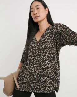 Leopard Print Soft Touch V Neck Longline Top