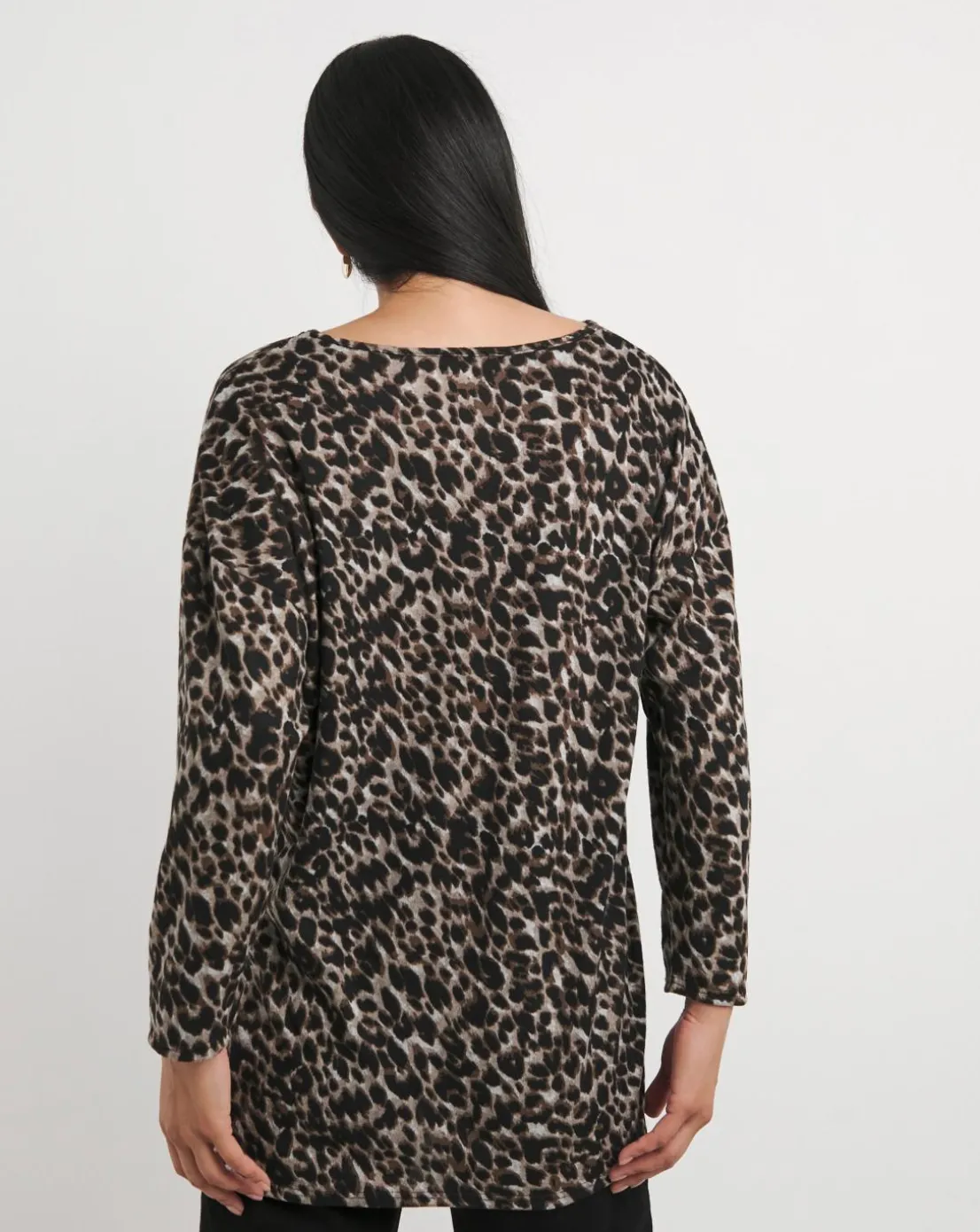 Leopard Print Soft Touch V Neck Longline Top