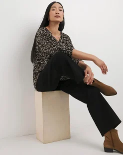 Leopard Print Soft Touch V Neck Longline Top