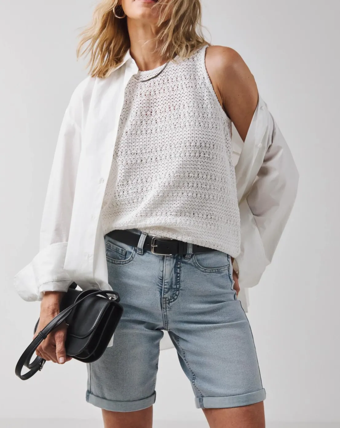 Light Blue 24/7 Knee Denim Shorts