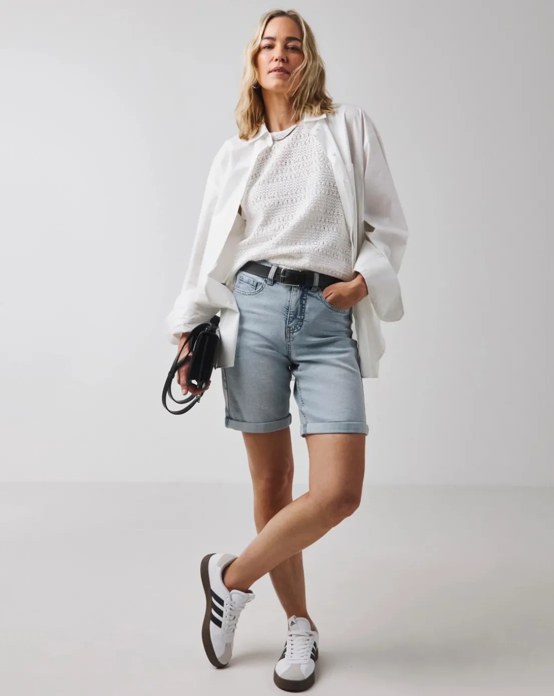 Light Blue 24/7 Knee Denim Shorts