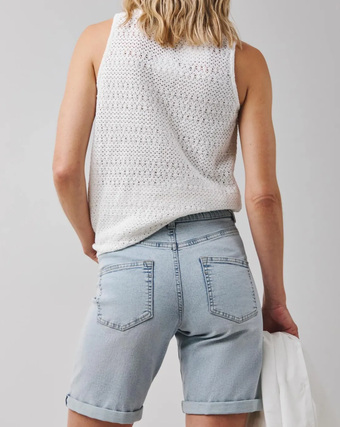 Light Blue 24/7 Knee Denim Shorts