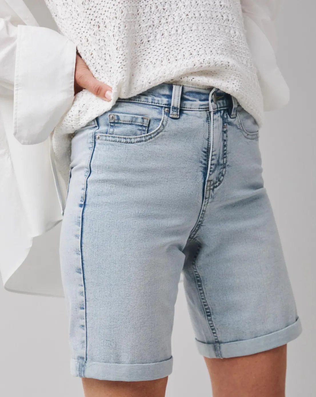 Light Blue 24/7 Knee Denim Shorts