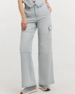 Light Blue Cargo Wide Leg Jeans