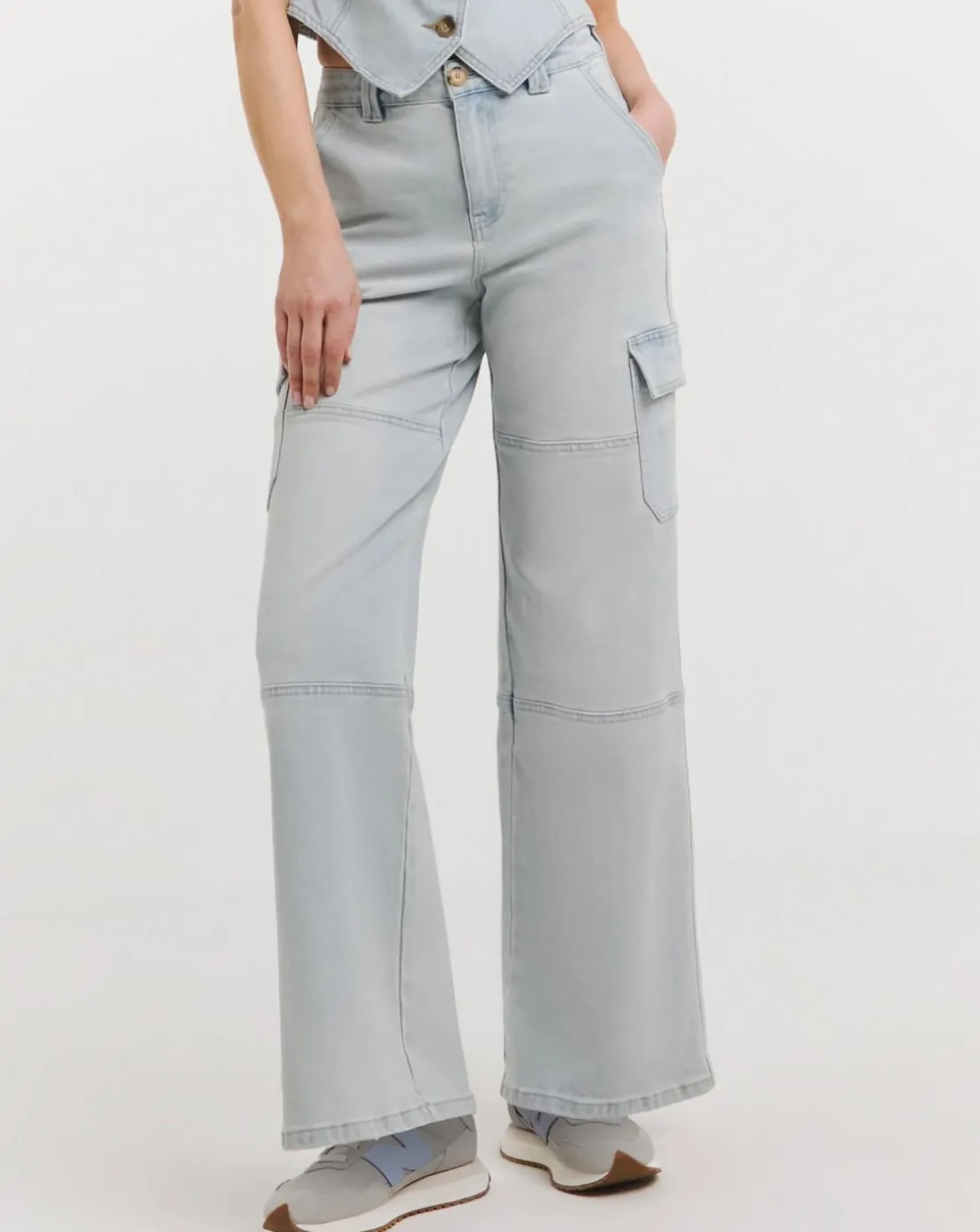 Light Blue Cargo Wide Leg Jeans
