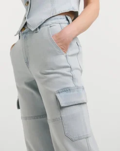Light Blue Cargo Wide Leg Jeans