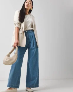 Light Blue Pleat Front Wide Leg Jeans