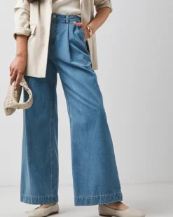 Light Blue Pleat Front Wide Leg Jeans